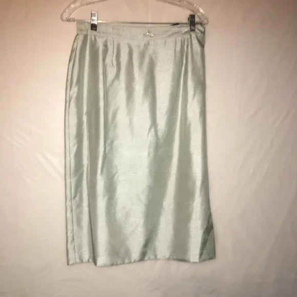 Sag Harbor Suit Petite Size 8P Seafoam Silvery Green Long Sleeve- Skirt Set - Picture 9 of 16